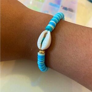 Handmade blue seashell bracelet set of 2